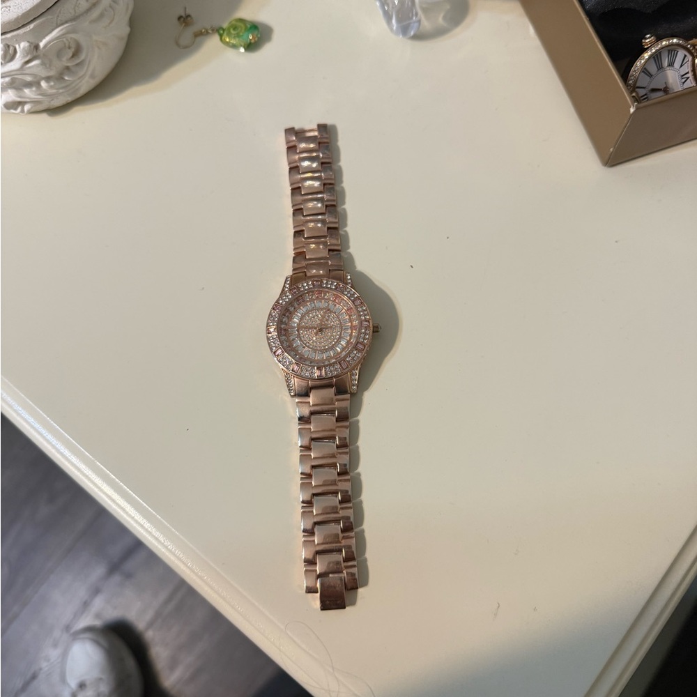 Rose Gold Watch with Crystal Accents